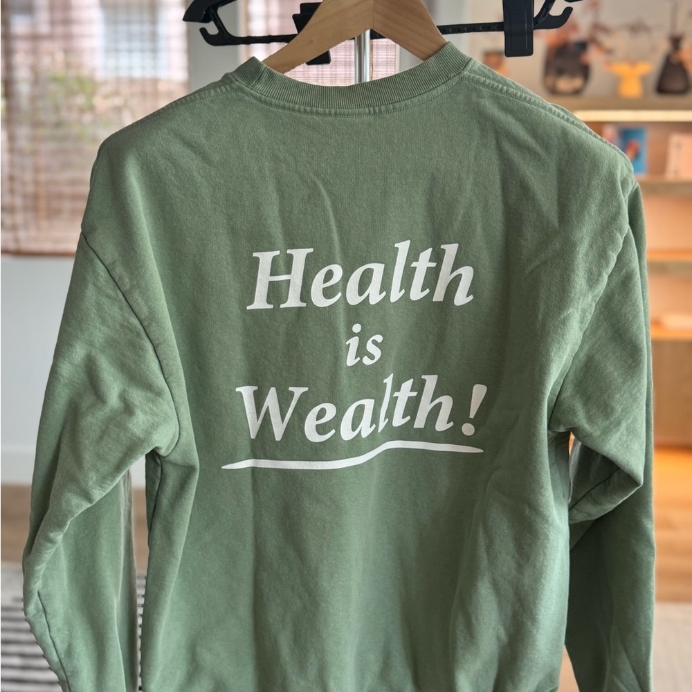 Green Long Sleeve Shirt with 'Health is Wealth!' Print